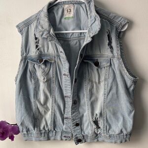 18 forever Light Blue Striped Denim Shirt Vest